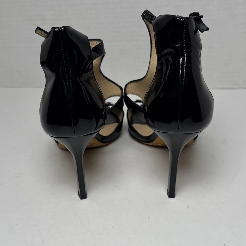 JIMMY CHOO Lotus Glossy Black‎ Patent Leather Cut Out Strappy 3" Heels Size 36 - Picture 3 of 15